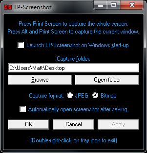 Screenshot of settings window of LP-Screenshot v1.00